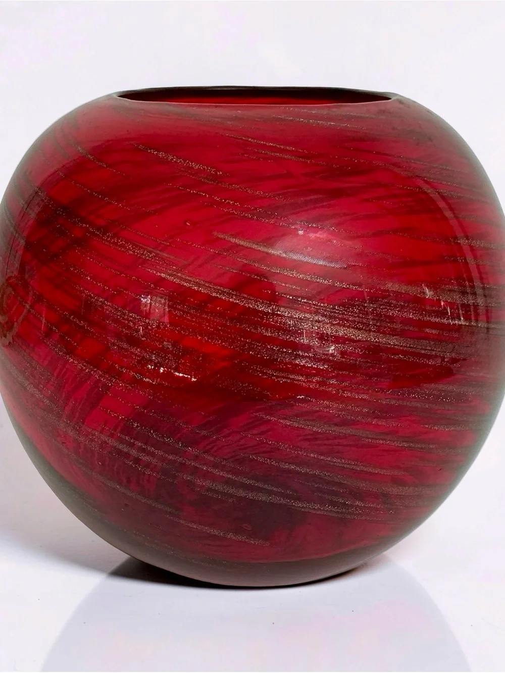Red Glass Bubble Vase with Gold Swirl Hand Blown 6” Tall